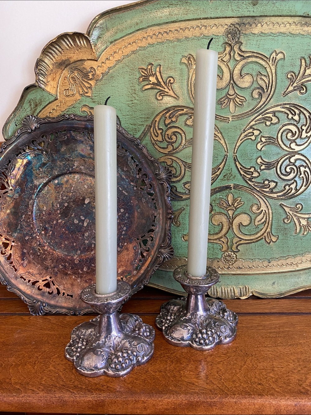 Vintage Silverplate Gothic Moody Dark Academia Shabby Chic Boho Candlestick Pair